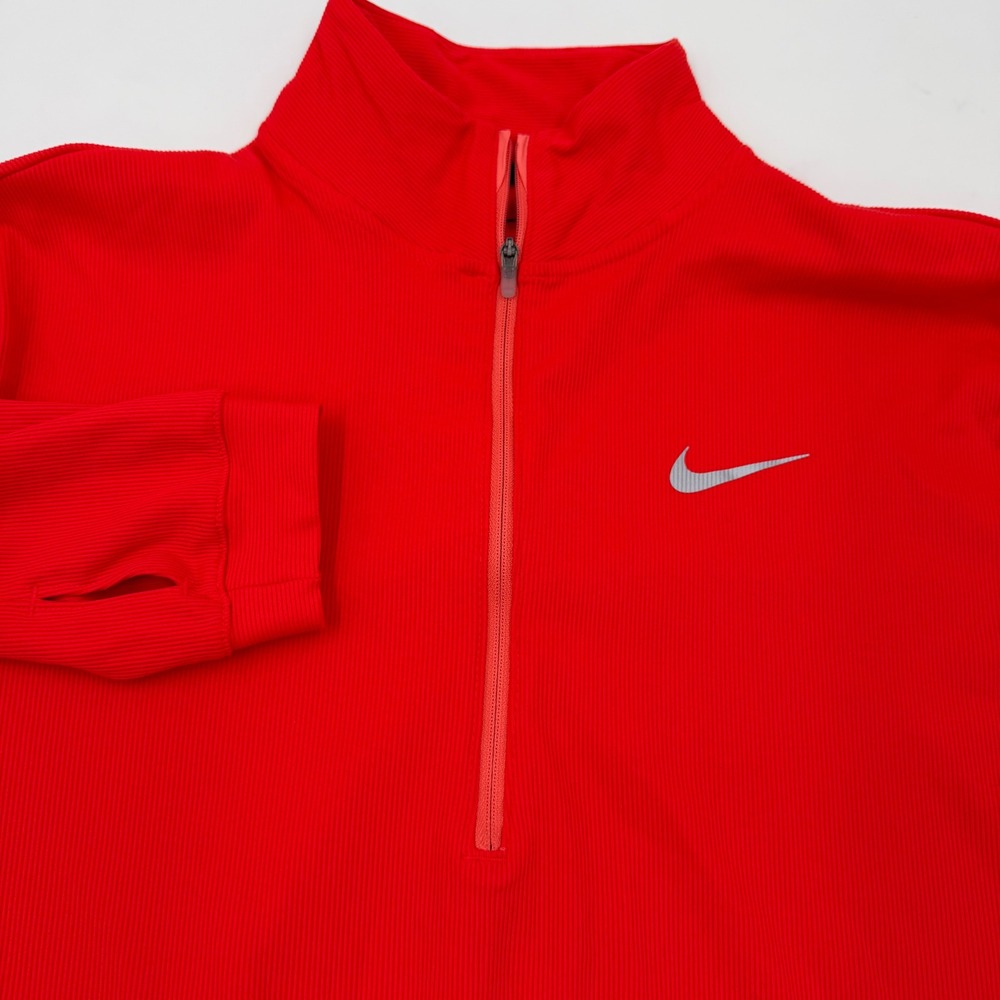 Nike Running Dri-FIT Red Ribbed Half Zip Pullover Thumbhole Top Large